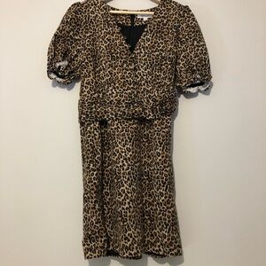 Marissa Webb Cheetah Puff Sleeve Dress Leopard Animal Print Belted Women’s 10